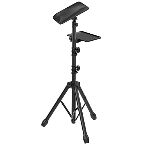 ZHOOGE Tattoo Armrest Stand with Tray - Foldable Tattoo Arm Leg Rest, Adjustable Height and Tilt, Heavy Duty with Black Leather Pad for Tattoo Studio Avelisse