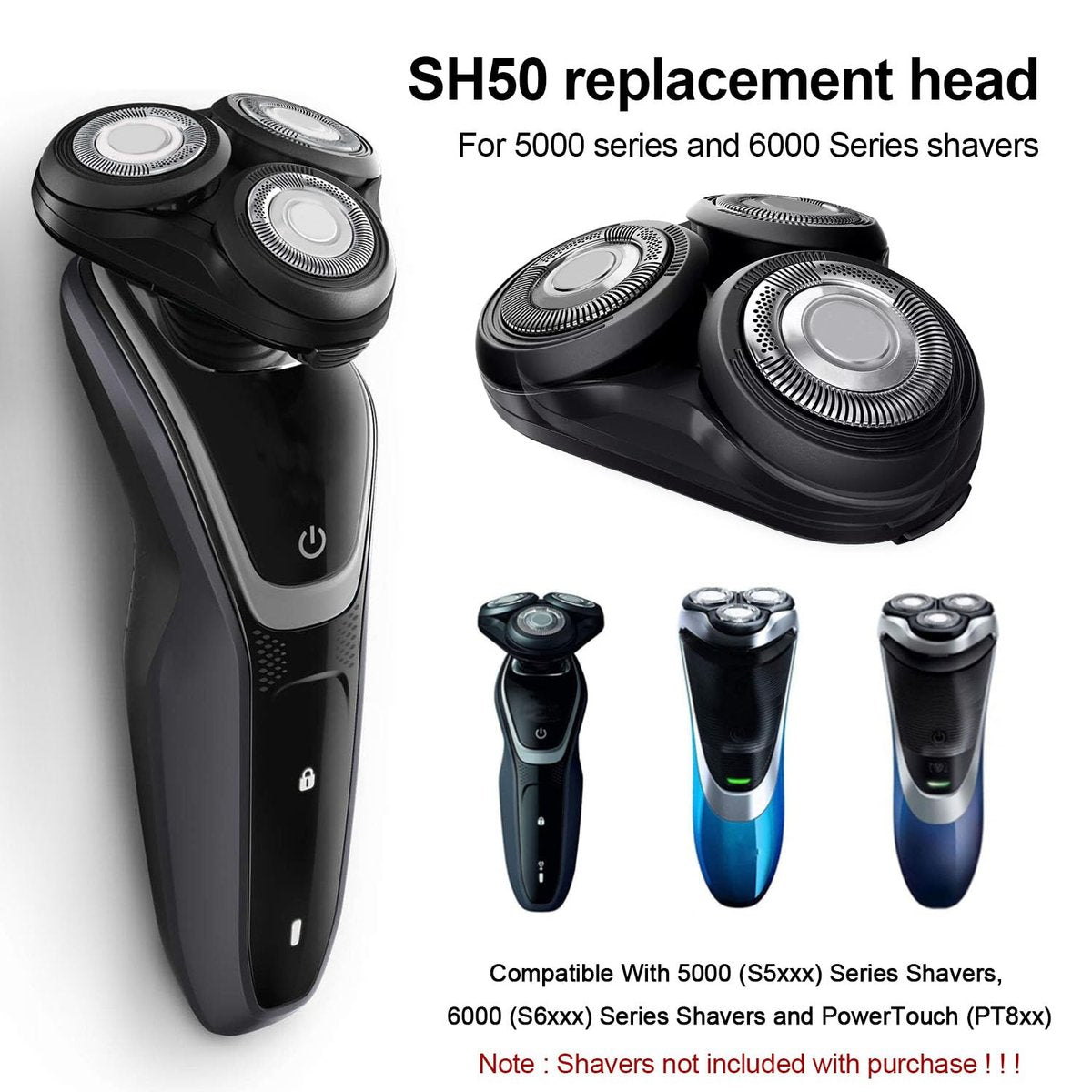 Durimi Replacement Complete Head Assembly for Philips Norelco Series 5000 Shavers Avelisse