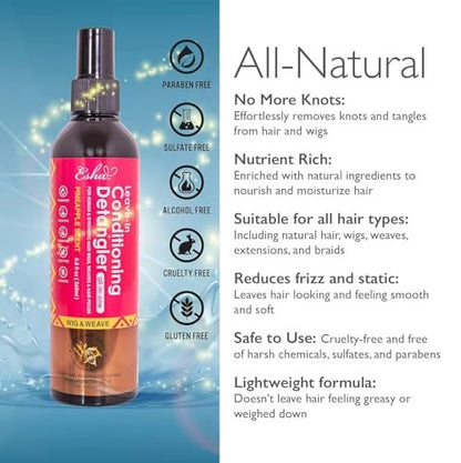 Esha Girl Wig & Weave Leave-In Conditioner & Detangler Spray – Moisturizes, Softens & Revives Human Hair & Synthetic Wigs, Weaves, Extensions & Braids | Sulfate-Free | Pineapple Scent | 4 fl oz Avelisse