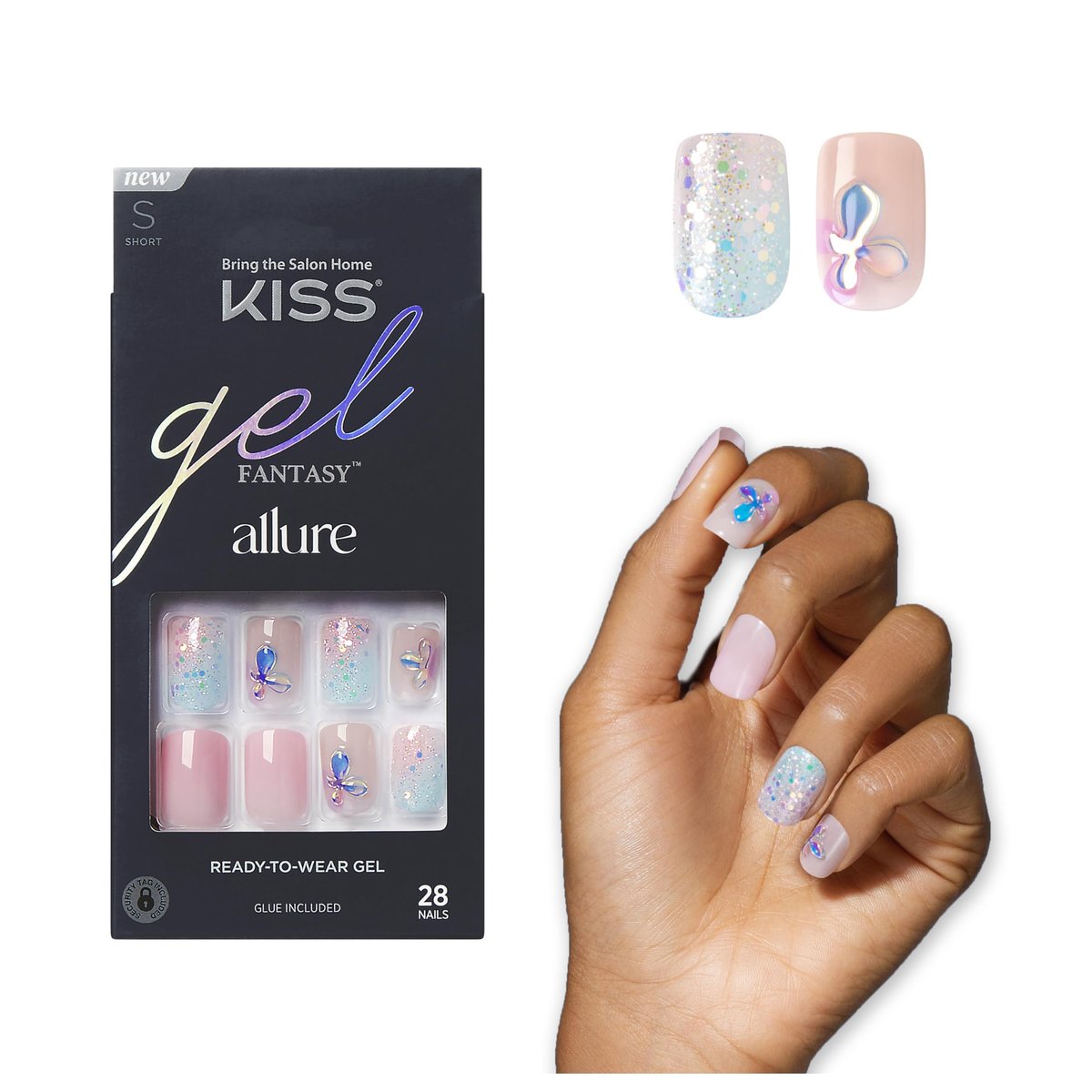 KISS Gel Fantasy Allure Press On Nails - Ready to Wear 3D Design Pink False Nails with Gel Glue, 28 Count - görsel 2