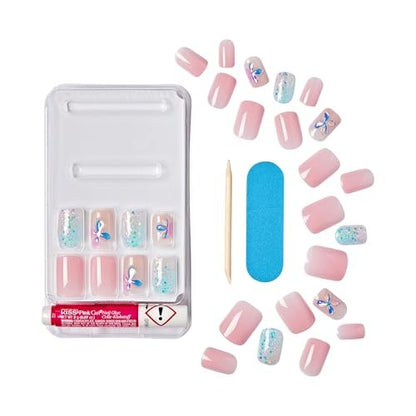 KISS Gel Fantasy Allure Press On Nails - Ready to Wear 3D Design Pink False Nails with Gel Glue, 28 Count