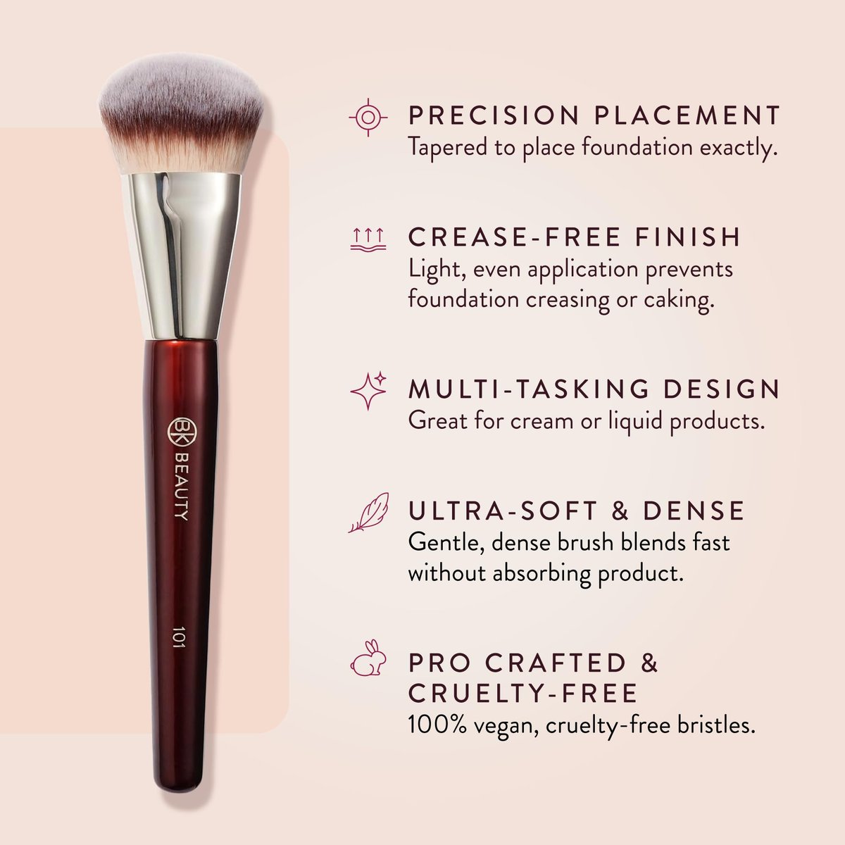 BK BEAUTY 101 Contoured Foundation Brush – Premium Synthetic Foundation Brush for Liquid & Cream Makeup Avelisse