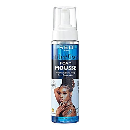 Red by Kiss Foaming Mousse - Maximum Shine Wrap Mousse, Reduce & Prevent Frizz, Define Curls, Hold Styles, Nourishes Dry and Crisp Hair, Enriched with Organic Jamaican Black Castor Oil, 8.7 Fl Oz