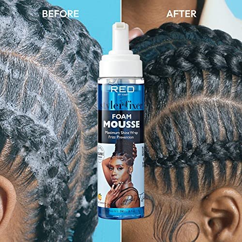 Red by Kiss Foaming Mousse - Maximum Shine Wrap Mousse, Reduce & Prevent Frizz, Define Curls, Hold Styles, Nourishes Dry and Crisp Hair, Enriched with Organic Jamaican Black Castor Oil, 8.7 Fl Oz - görsel 10