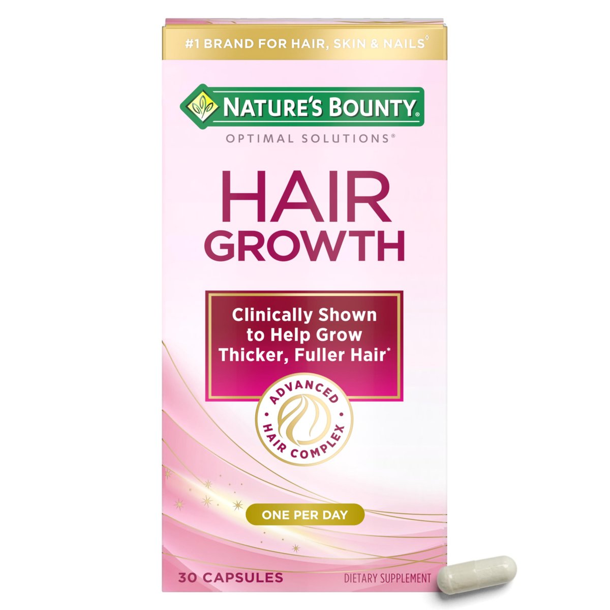 Nature's Bounty Optimal Solutions Hair Growth Supplement with Biotin, Silicon & Arginine - 30 Capsules, One Month Supply Avelisse