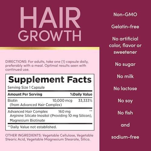 Nature's Bounty Optimal Solutions Hair Growth Supplement with Biotin, Silicon & Arginine - 30 Capsules, One Month Supply Avelisse