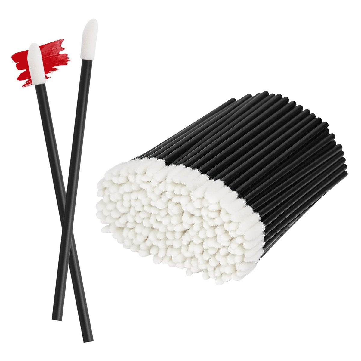 ChefBee 200-Pack Disposable Lip Gloss Applicators - Lint-Free Black Lip Brush Wands for Hygiene & Precision - görsel 1
