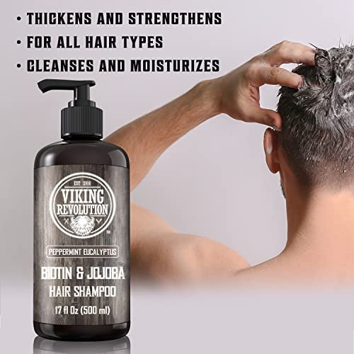 Viking Revolution Biotin Men's Shampoo - Eucalyptus and Peppermint with Jojoba Oil and Mint Oil - Hair Loss Treatment for Men with Thinning Hair (17 oz) Avelisse