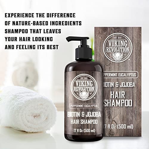 Viking Revolution Biotin Men's Shampoo - Eucalyptus and Peppermint with Jojoba Oil and Mint Oil - Hair Loss Treatment for Men with Thinning Hair (17 oz) Avelisse