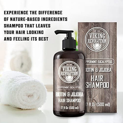 Viking Revolution Biotin Men's Shampoo - Eucalyptus and Peppermint with Jojoba Oil and Mint Oil - Hair Loss Treatment for Men with Thinning Hair (17 oz) Avelisse