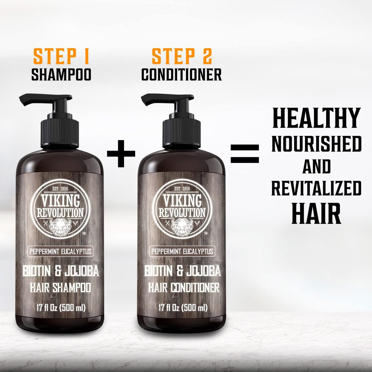 Viking Revolution Biotin Men's Shampoo - Eucalyptus and Peppermint with Jojoba Oil and Mint Oil - Hair Loss Treatment for Men with Thinning Hair (17 oz) Avelisse