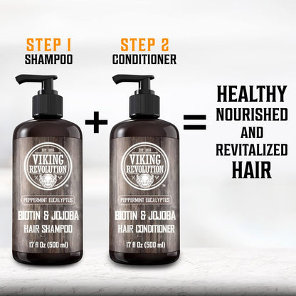 Viking Revolution Biotin Men's Shampoo - Eucalyptus and Peppermint with Jojoba Oil and Mint Oil - Hair Loss Treatment for Men with Thinning Hair (17 oz) Avelisse