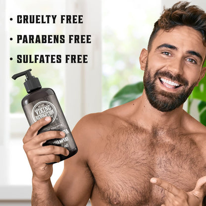 Viking Revolution Biotin Men's Shampoo - Eucalyptus and Peppermint with Jojoba Oil and Mint Oil - Hair Loss Treatment for Men with Thinning Hair (17 oz) Avelisse