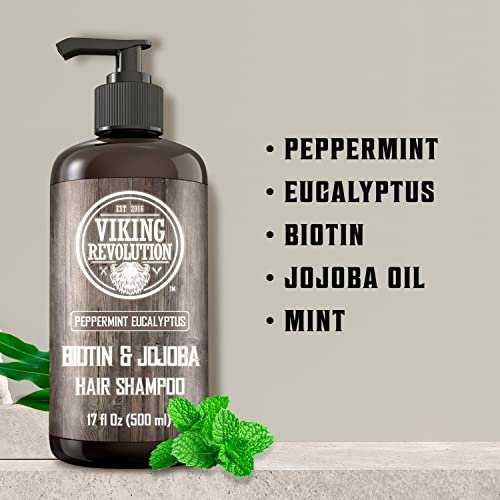 Viking Revolution Biotin Men's Shampoo - Eucalyptus and Peppermint with Jojoba Oil and Mint Oil - Hair Loss Treatment for Men with Thinning Hair (17 oz) Avelisse
