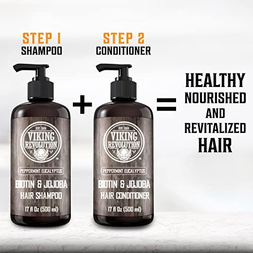 Viking Revolution Biotin Men's Shampoo - Eucalyptus and Peppermint with Jojoba Oil and Mint Oil - Hair Loss Treatment for Men with Thinning Hair (17 oz) Avelisse