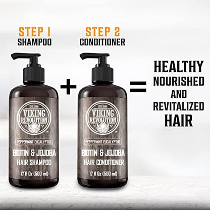 Viking Revolution Biotin Men's Shampoo - Eucalyptus and Peppermint with Jojoba Oil and Mint Oil - Hair Loss Treatment for Men with Thinning Hair (17 oz) Avelisse