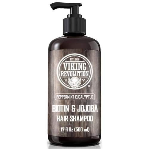 Viking Revolution Biotin Men's Shampoo - Eucalyptus and Peppermint with Jojoba Oil and Mint Oil - Hair Loss Treatment for Men with Thinning Hair (17 oz) Avelisse