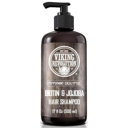 Viking Revolution Biotin Men's Shampoo - Eucalyptus and Peppermint with Jojoba Oil and Mint Oil - Hair Loss Treatment for Men with Thinning Hair (17 oz) Avelisse