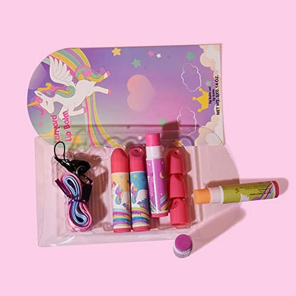 Mebtmel 5 Pcs Fruit Flavored Lip Balm Set with Lanyard – Unicorn Lip Care to Moisturize Dry Lips