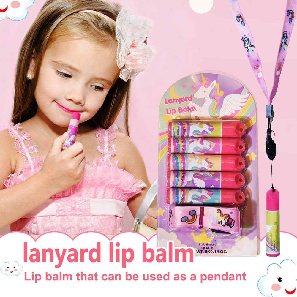 Mebtmel 5 Pcs Fruit Flavored Lip Balm Set with Lanyard – Unicorn Lip Care to Moisturize Dry Lips - görsel 3