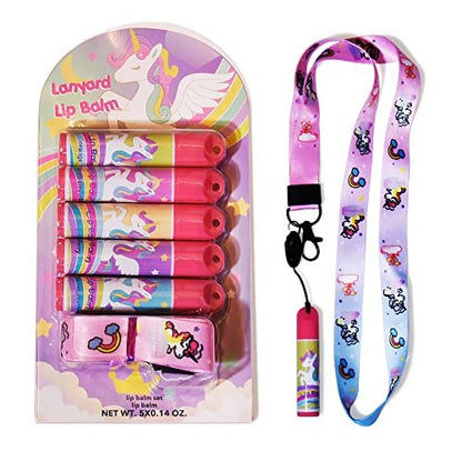 Mebtmel 5 Pcs Fruit Flavored Lip Balm Set with Lanyard – Unicorn Lip Care to Moisturize Dry Lips