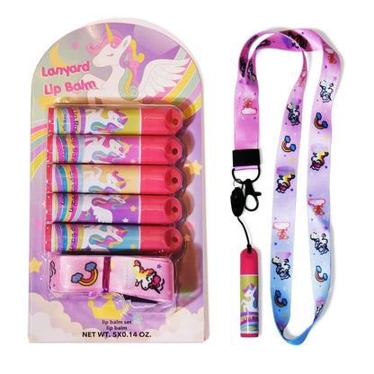 Mebtmel 5 Pcs Fruit Flavored Lip Balm Set with Lanyard – Unicorn Lip Care to Moisturize Dry Lips