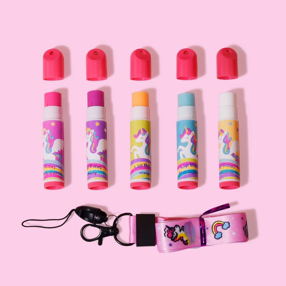 Mebtmel 5 Pcs Fruit Flavored Lip Balm Set with Lanyard – Unicorn Lip Care to Moisturize Dry Lips - görsel 9