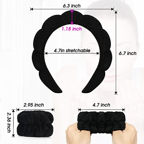 Vefungyan Puffy Spa Headband and Wristband Set for Women - 4 Pack Scrunchie Headbands for Washing Face, Shower, Yoga, Makeup Removal - görsel 6