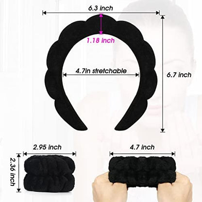 Vefungyan Puffy Spa Headband and Wristband Set for Women - 4 Pack Scrunchie Headbands for Washing Face, Shower, Yoga, Makeup Removal