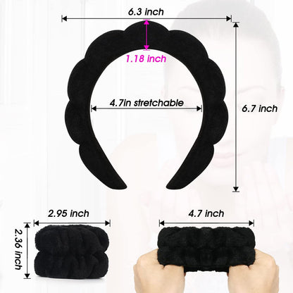 Vefungyan Puffy Spa Headband and Wristband Set for Women - 4 Pack Scrunchie Headbands for Washing Face, Shower, Yoga, Makeup Removal