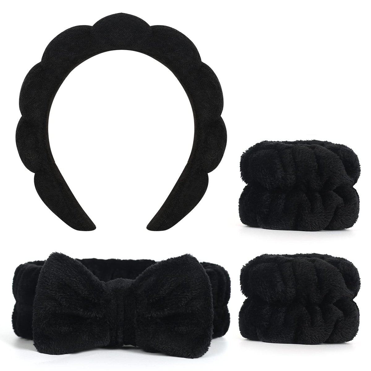 Vefungyan Puffy Spa Headband and Wristband Set for Women - 4 Pack Scrunchie Headbands for Washing Face, Shower, Yoga, Makeup Removal - görsel 1