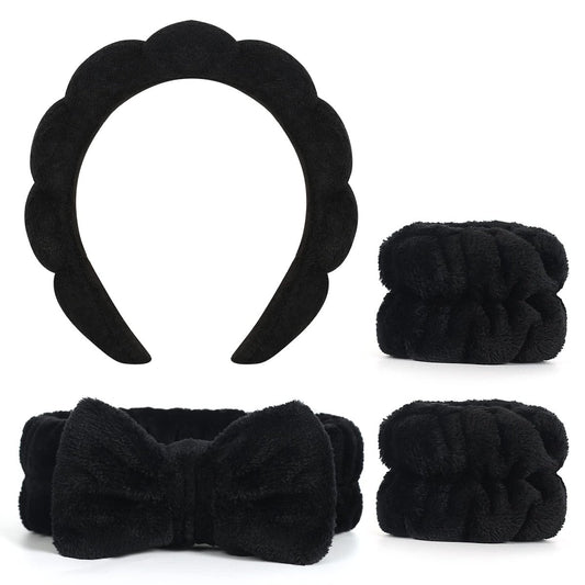 Vefungyan Puffy Spa Headband and Wristband Set for Women - 4 Pack Scrunchie Headbands for Washing Face, Shower, Yoga, Makeup Removal