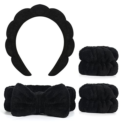 Vefungyan Puffy Spa Headband and Wristband Set for Women - 4 Pack Scrunchie Headbands for Washing Face, Shower, Yoga, Makeup Removal - görsel 2