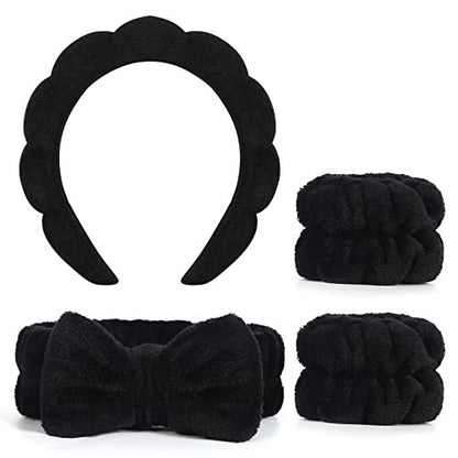 Vefungyan Puffy Spa Headband and Wristband Set for Women - 4 Pack Scrunchie Headbands for Washing Face, Shower, Yoga, Makeup Removal