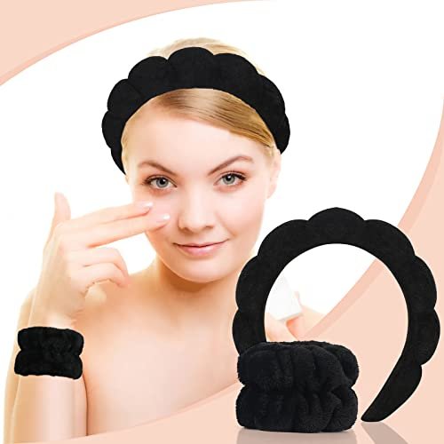 Vefungyan Puffy Spa Headband and Wristband Set for Women - 4 Pack Scrunchie Headbands for Washing Face, Shower, Yoga, Makeup Removal - görsel 10