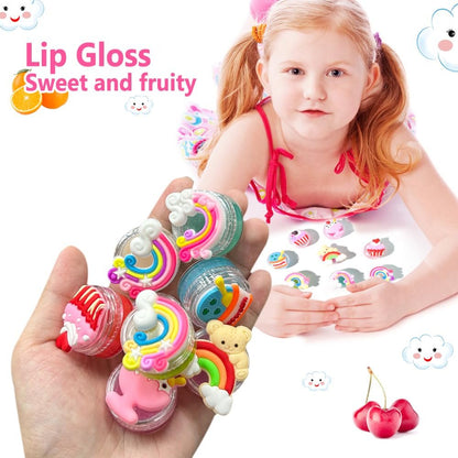 Mebtmel 8PCS Cute Lip Gloss for Girls, Party Favors Lip Balm Set for Kids, Assorted Fruity Flavors Cute Cupcake of Rainbow Designs Birthday Gift