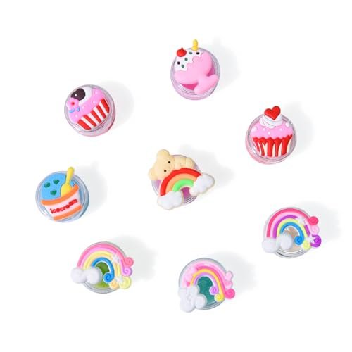 Mebtmel 8PCS Cute Lip Gloss for Girls, Party Favors Lip Balm Set for Kids, Assorted Fruity Flavors Cute Cupcake of Rainbow Designs Birthday Gift - görsel 12