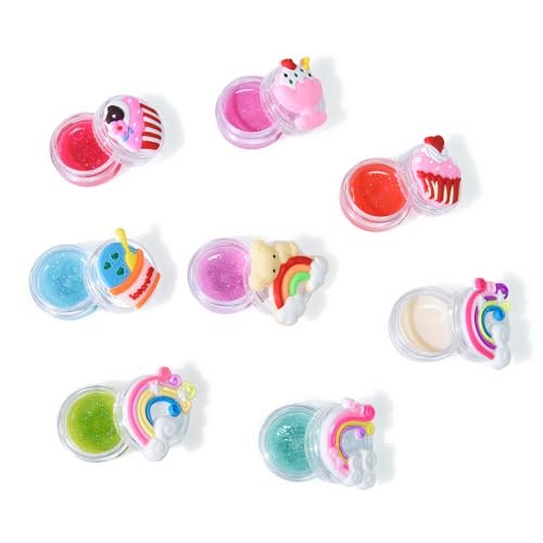 Mebtmel 8PCS Cute Lip Gloss for Girls, Party Favors Lip Balm Set for Kids, Assorted Fruity Flavors Cute Cupcake of Rainbow Designs Birthday Gift - görsel 10