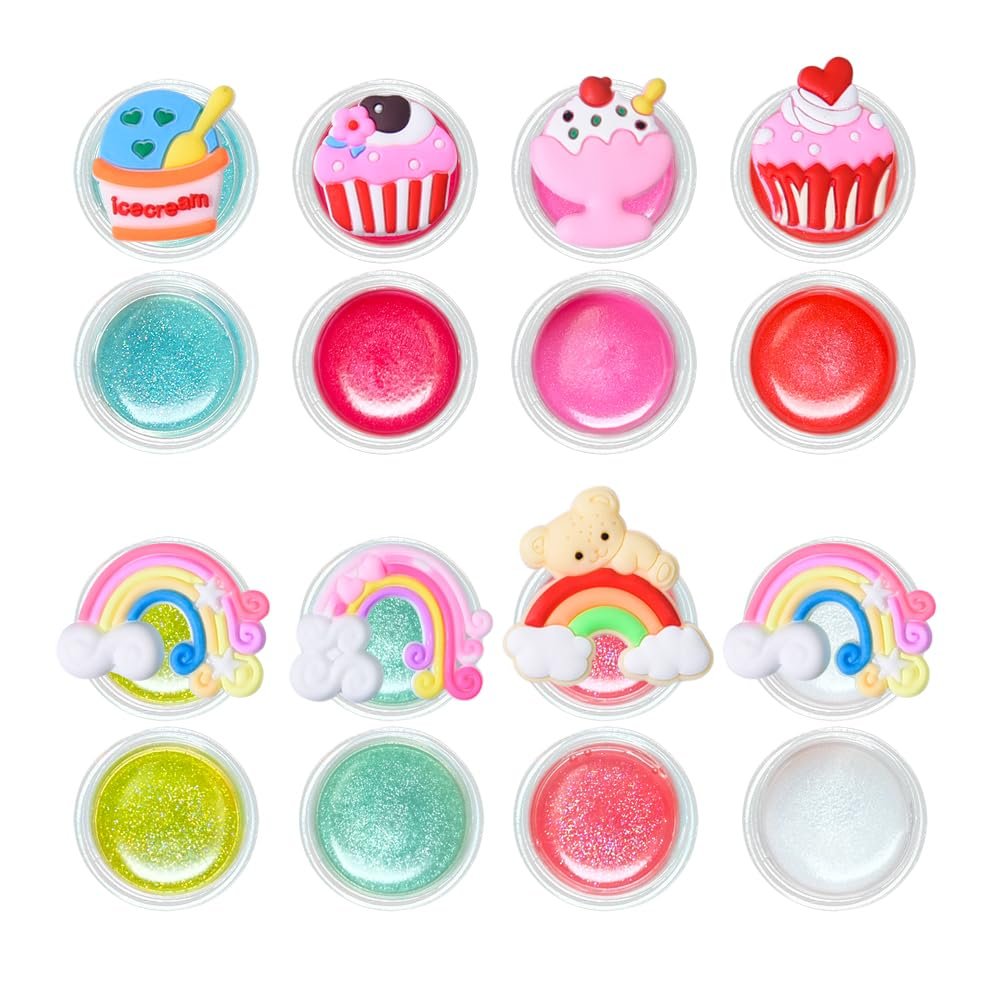 Mebtmel 8PCS Cute Lip Gloss for Girls, Party Favors Lip Balm Set for Kids, Assorted Fruity Flavors Cute Cupcake of Rainbow Designs Birthday Gift - görsel 7