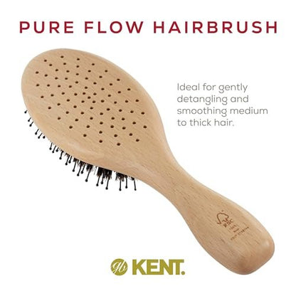 Kent LPF1 Pure Flow Oval Cushion Vented Hair Brush – FSC Certified Beech Wood, Natural Boar & Nylon Bristles for Blow-Drying, Detangling, Volume & Curls (Made in England)