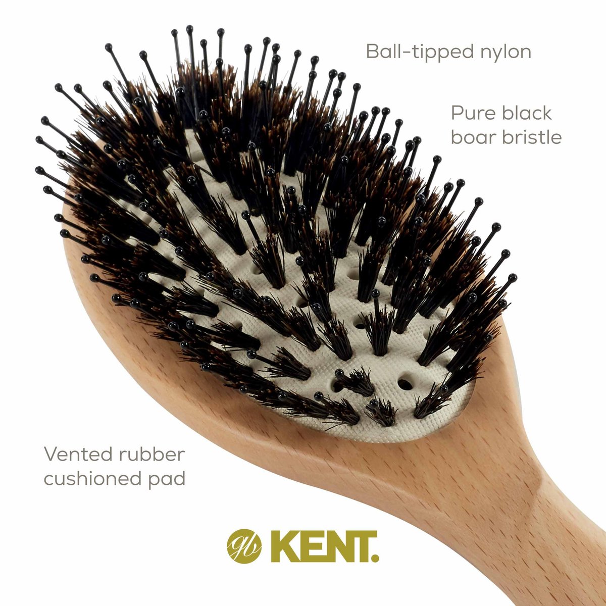 Kent LPF1 Pure Flow Oval Cushion Vented Hair Brush – FSC Certified Beech Wood, Natural Boar & Nylon Bristles for Blow-Drying, Detangling, Volume & Curls (Made in England) - görsel 11