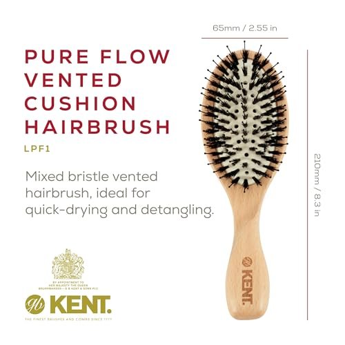 Kent LPF1 Pure Flow Oval Cushion Vented Hair Brush – FSC Certified Beech Wood, Natural Boar & Nylon Bristles for Blow-Drying, Detangling, Volume & Curls (Made in England) - görsel 4