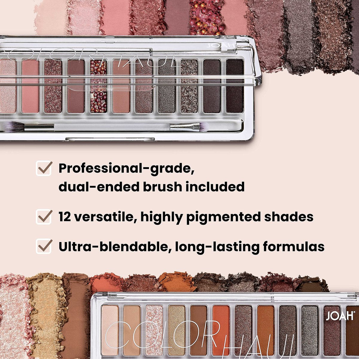 JOAH Color Haul Eyeshadow Palette - Smokeshow - Travel Size Eye Makeup Kit with 12 Highly Pigmented Matte & Shimmer Shades - görsel 11