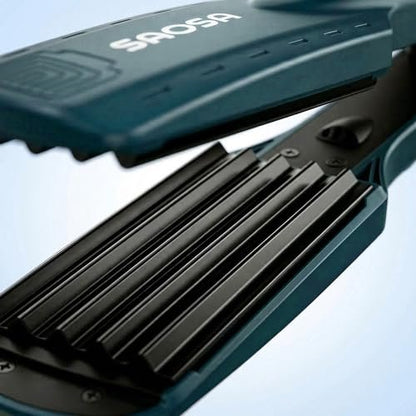 SAOSA Hair Crimper Ceramic Crimping Iron 5 Temp Settings Anti-Frizz Volumizing Tool 80s Retro Wave Daily Fluffy Hairstyle with Glove Fast Heating 30s Dual Voltage Turquoise Avelisse