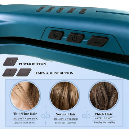 SAOSA Hair Crimper Ceramic Crimping Iron 5 Temp Settings Anti-Frizz Volumizing Tool 80s Retro Wave Daily Fluffy Hairstyle with Glove Fast Heating 30s Dual Voltage Turquoise Avelisse