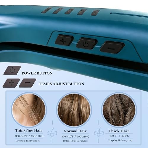 SAOSA Hair Crimper Ceramic Crimping Iron 5 Temp Settings Anti-Frizz Volumizing Tool 80s Retro Wave Daily Fluffy Hairstyle with Glove Fast Heating 30s Dual Voltage Turquoise Avelisse