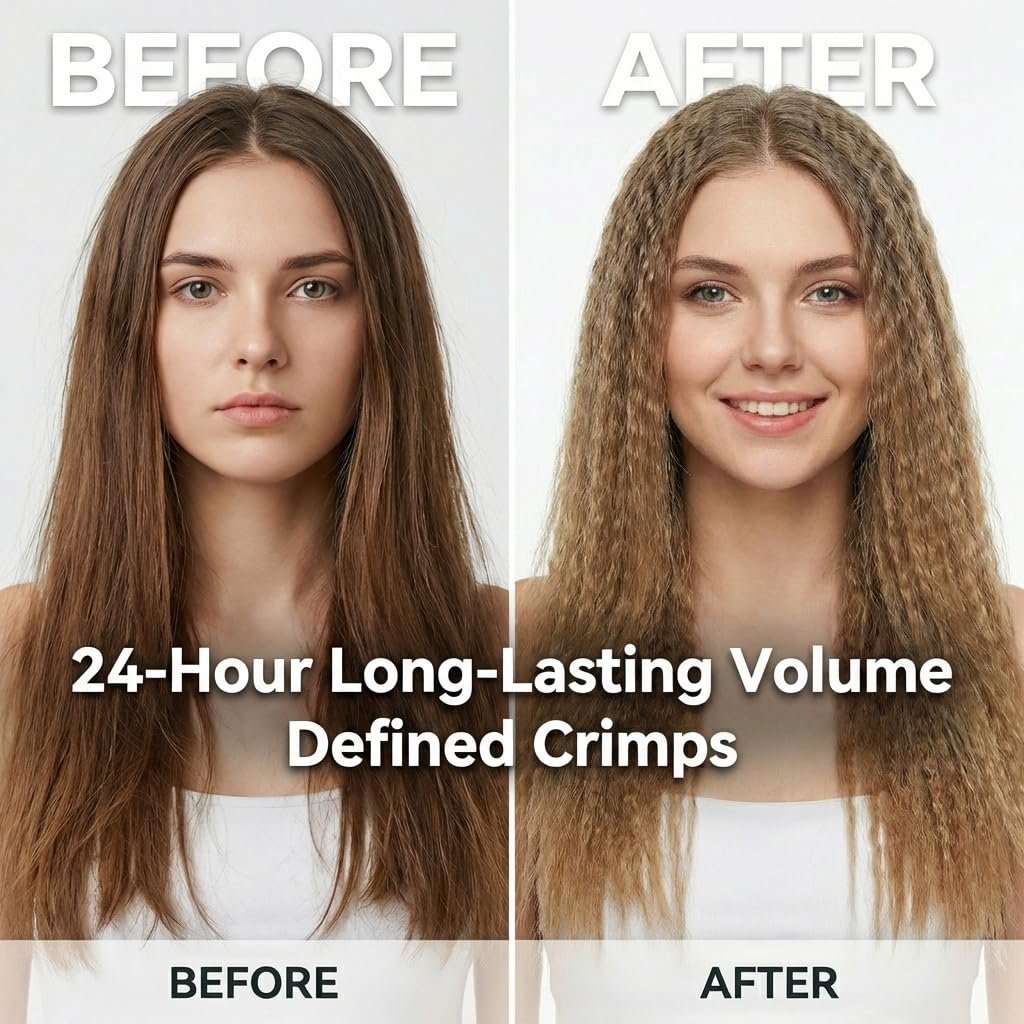 SAOSA Hair Crimper Ceramic Crimping Iron 5 Temp Settings Anti-Frizz Volumizing Tool 80s Retro Wave Daily Fluffy Hairstyle with Glove Fast Heating 30s Dual Voltage Turquoise Avelisse