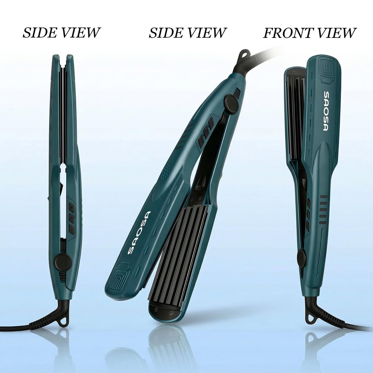 SAOSA Hair Crimper Ceramic Crimping Iron 5 Temp Settings Anti-Frizz Volumizing Tool 80s Retro Wave Daily Fluffy Hairstyle with Glove Fast Heating 30s Dual Voltage Turquoise Avelisse