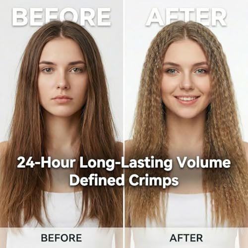 SAOSA Hair Crimper Ceramic Crimping Iron 5 Temp Settings Anti-Frizz Volumizing Tool 80s Retro Wave Daily Fluffy Hairstyle with Glove Fast Heating 30s Dual Voltage Turquoise Avelisse