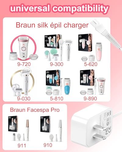 ADRICY Charger Compatible with Braun Silk Epil 9, 7, 5, Facespa Pro 910/911/921 Avelisse